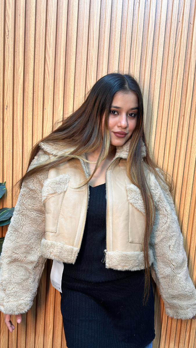 Leather Embedded Fur Coat FC1725