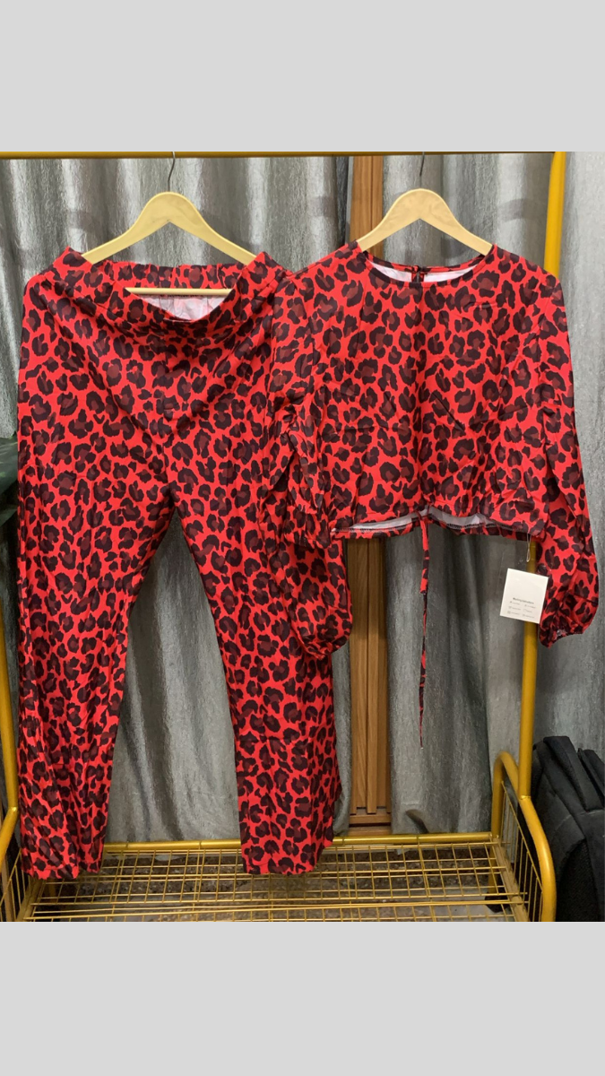 Leopard Print Crop Top And Loose Pant Coord Set FC2239