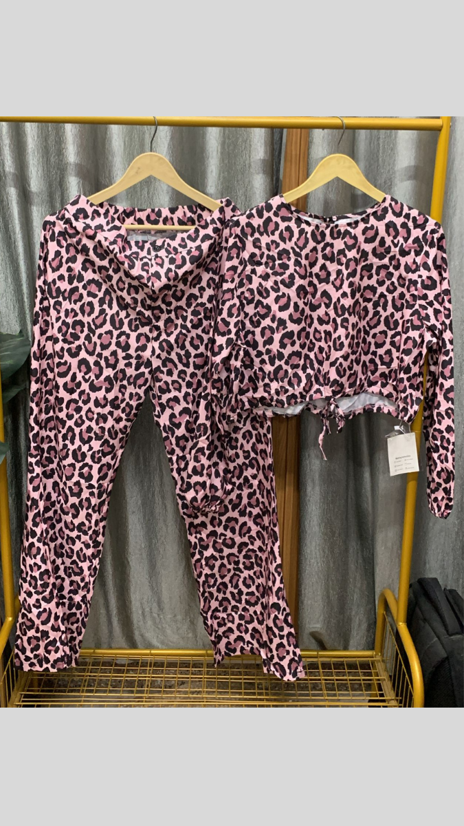 Leopard Print Crop Top And Loose Pant Coord Set FC2239