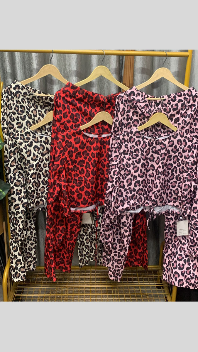 Leopard Print Crop Top And Loose Pant Coord Set FC2239