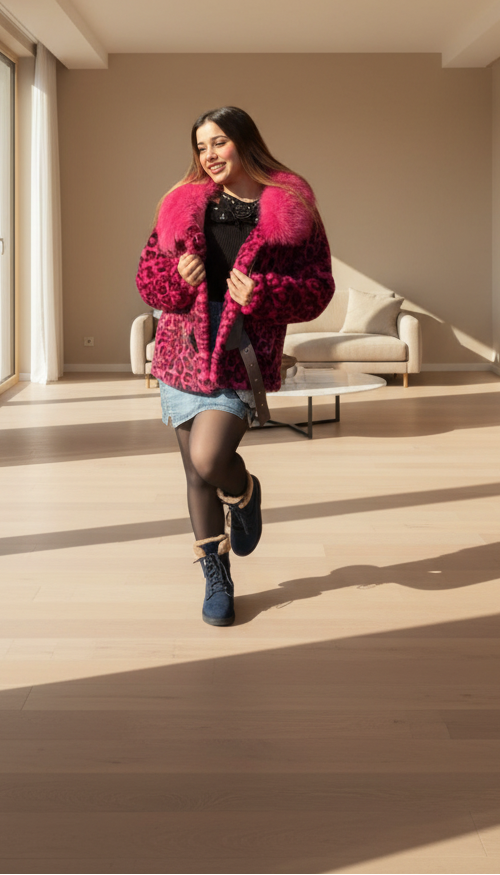 Leopard Print Furr Collar Coat FC2041