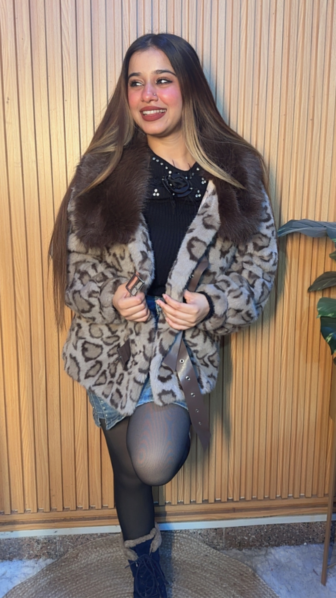 Leopard Print Furr Collar Coat FC2041
