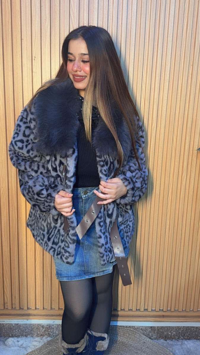 Leopard Print Furr Collar Coat FC2041