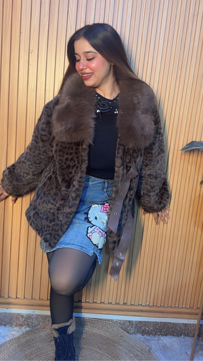 Leopard Print Furr Collar Coat FC2041