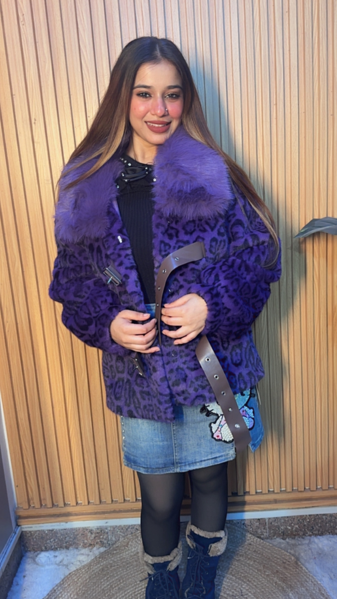 Leopard Print Furr Collar Coat FC2041