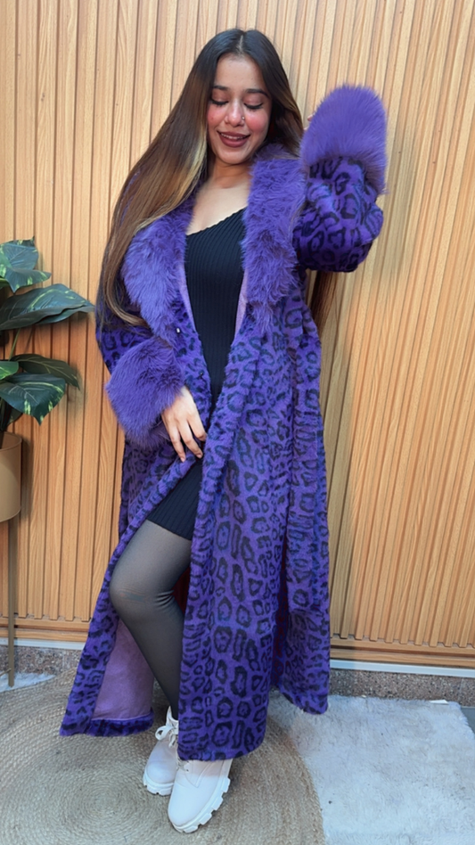 Leopard Print Furr Collar Long Coat FC2084