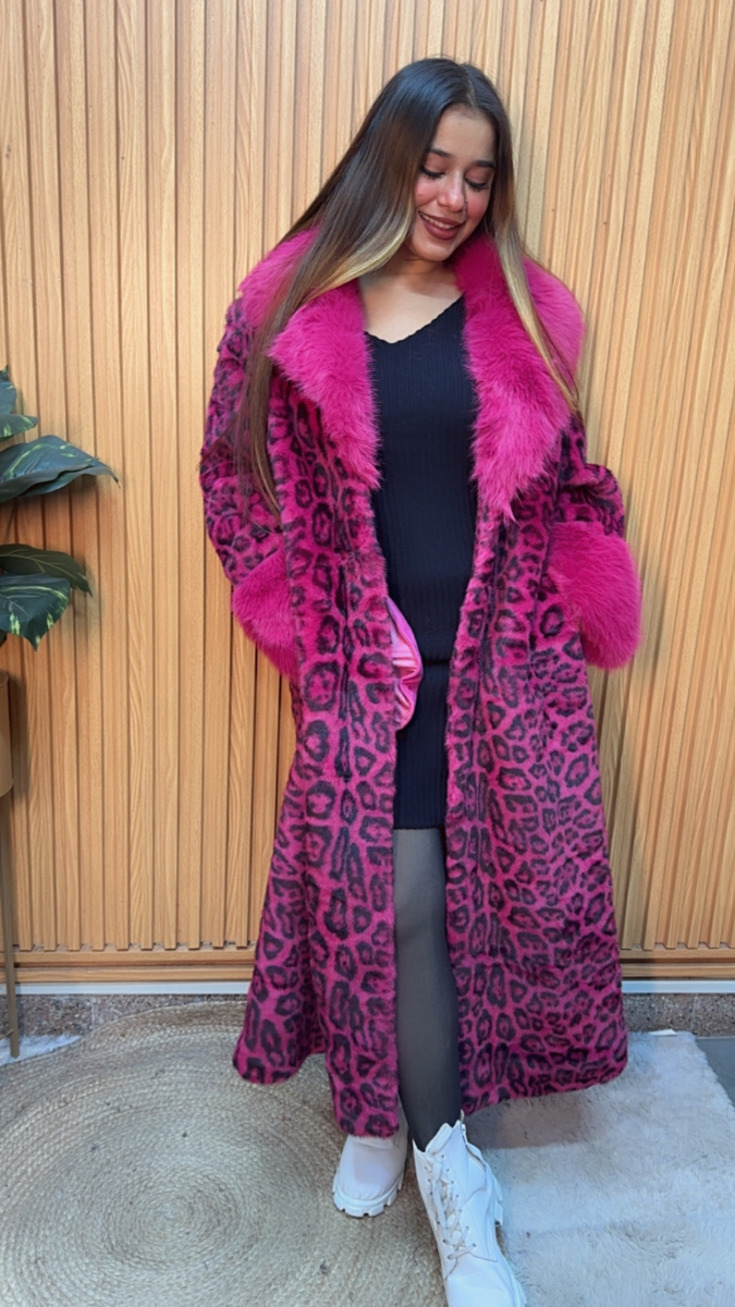 Leopard Print Furr Collar Long Coat FC2084