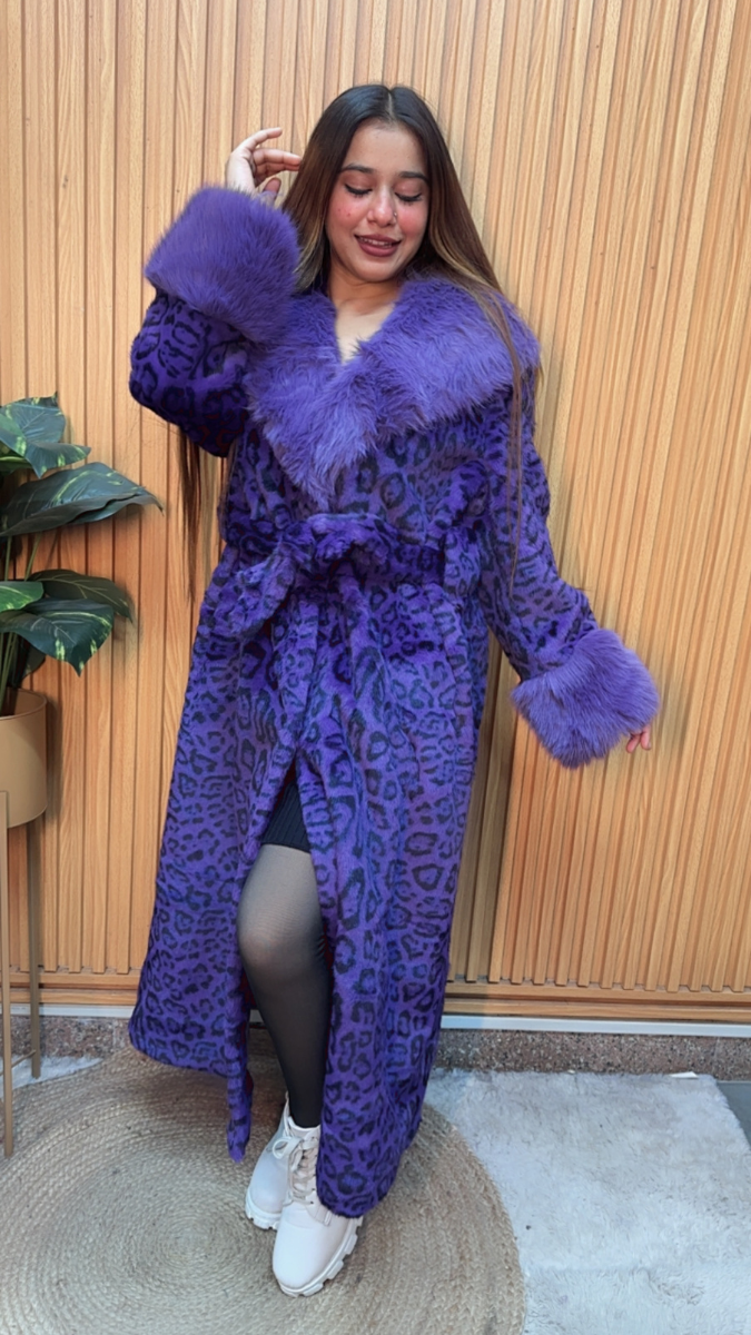Leopard Print Furr Collar Long Coat FC2084