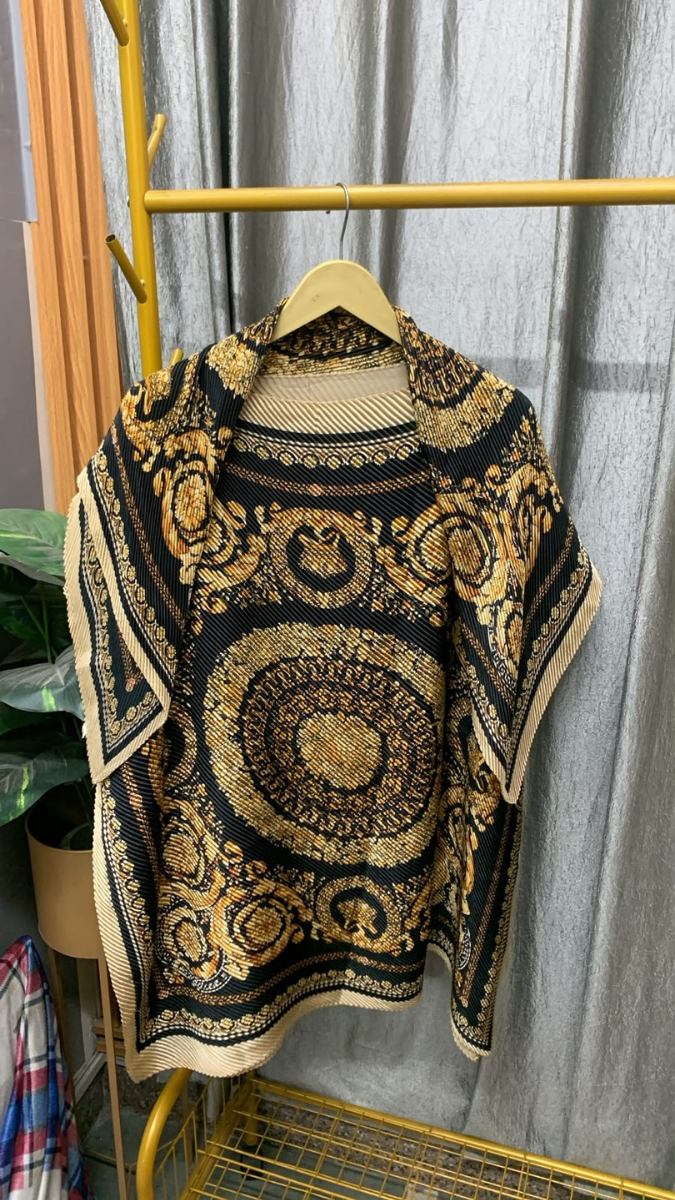 Leopard Printed Kaftan Top With Scarf FC2536