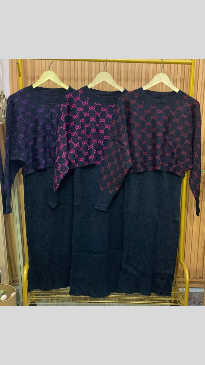 Long A- Line Dress With Printed Crop Shrug FC1951