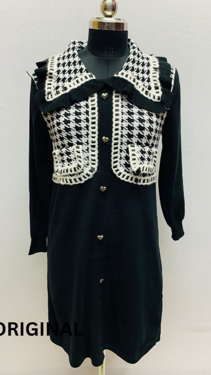 Long Collar Black And White Winter Dress FC1517