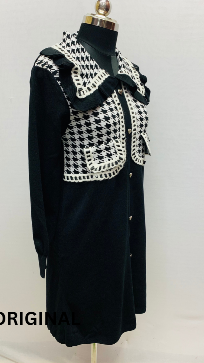 Long Collar Black And White Winter Dress FC1517