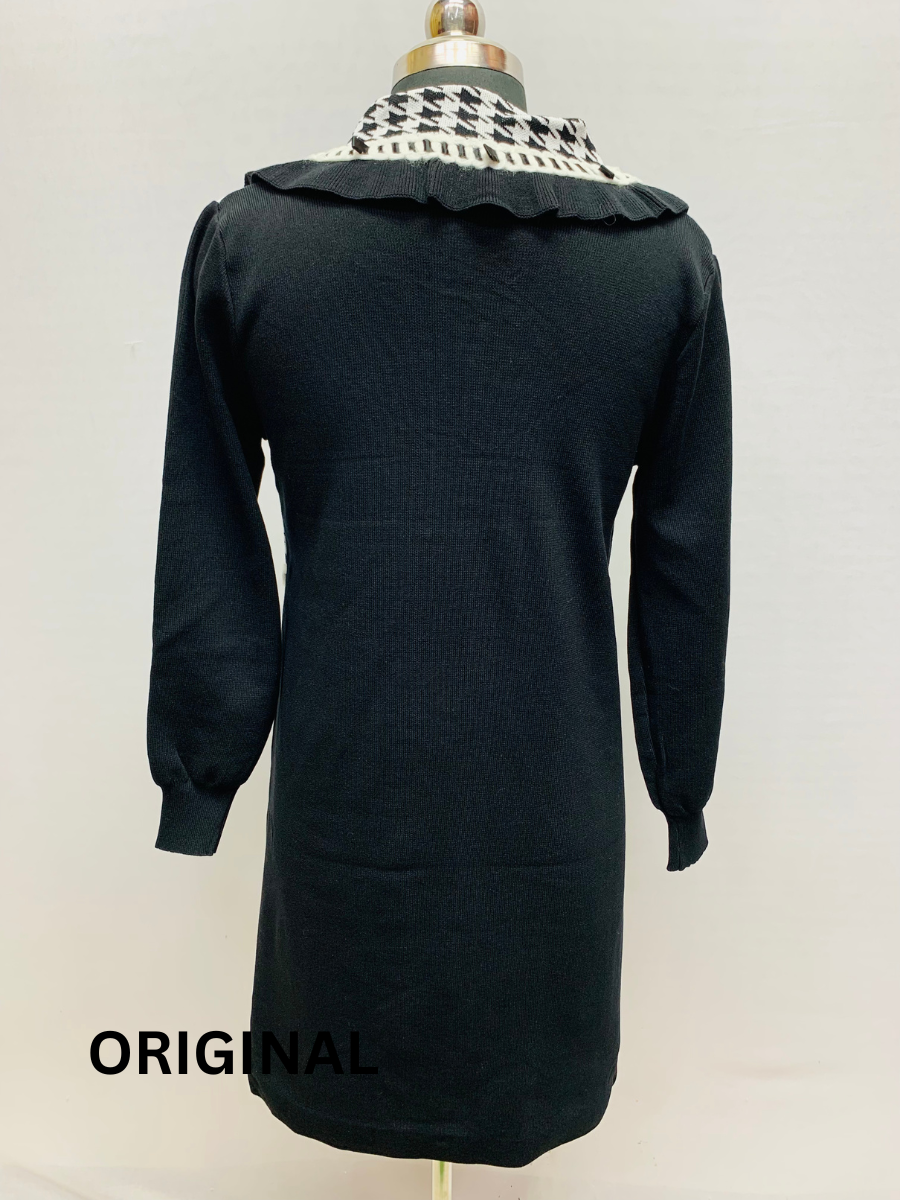 Long Collar Black And White Winter Dress FC1517