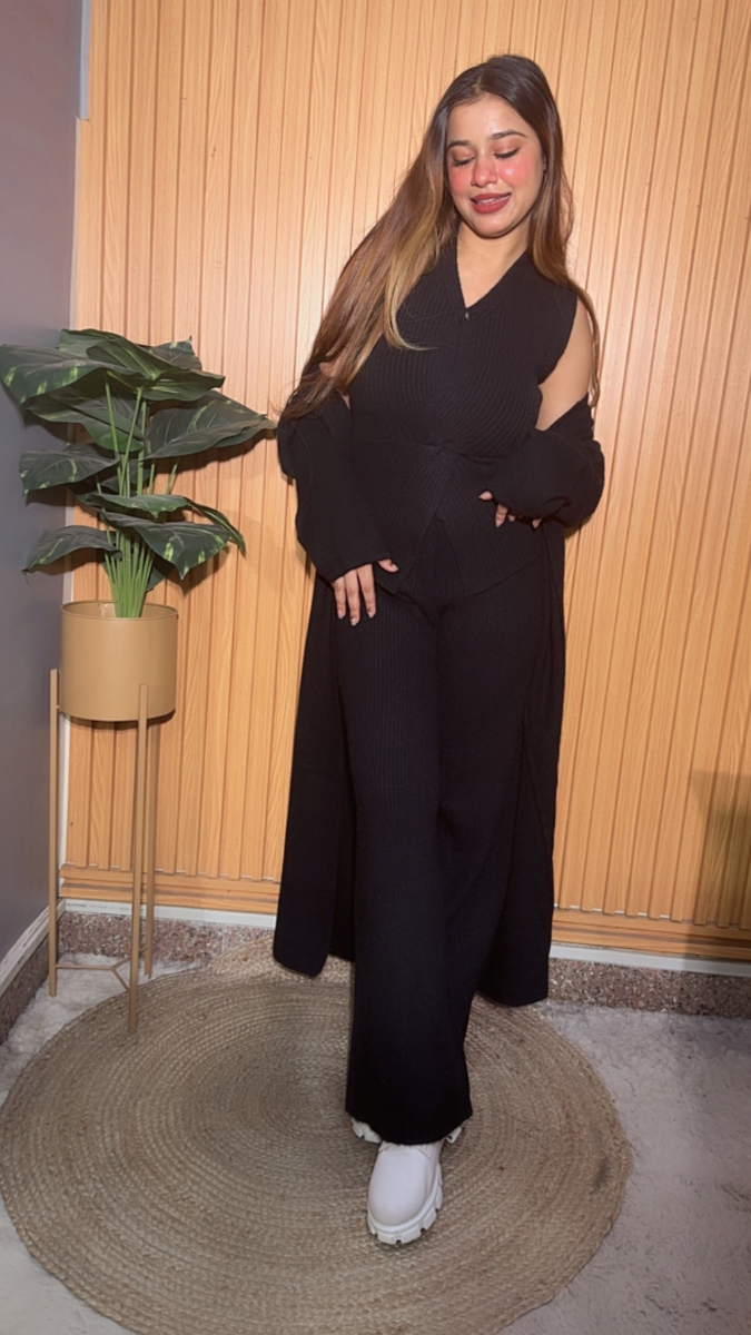 Long Shrug With Sleeveless Inner And Pant 3Pc Coord Set FC2061