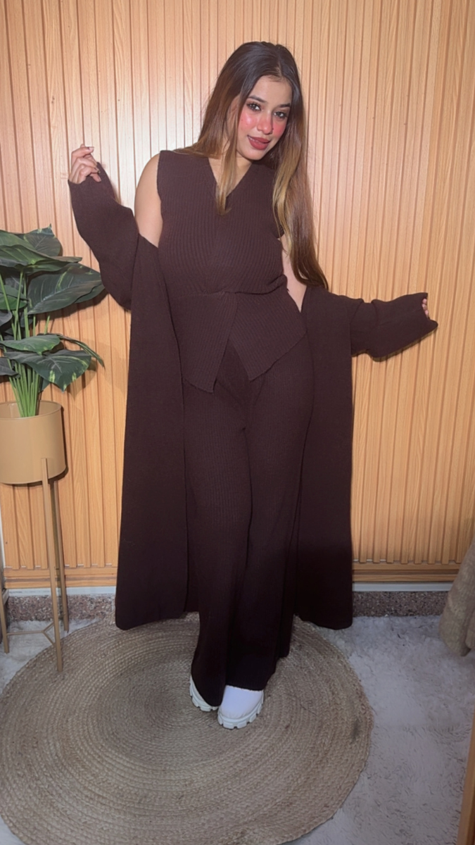 Long Shrug With Sleeveless Inner And Pant 3Pc Coord Set FC2061