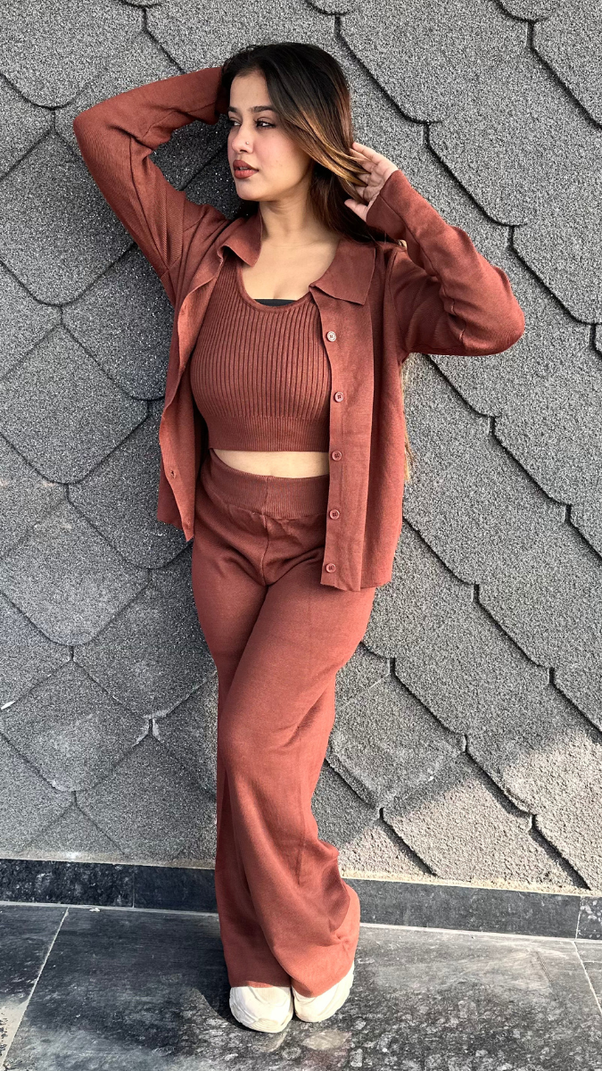 Long Shrug With Strap Sleeve Inner And Pant 3Pc Coord Set FC2123