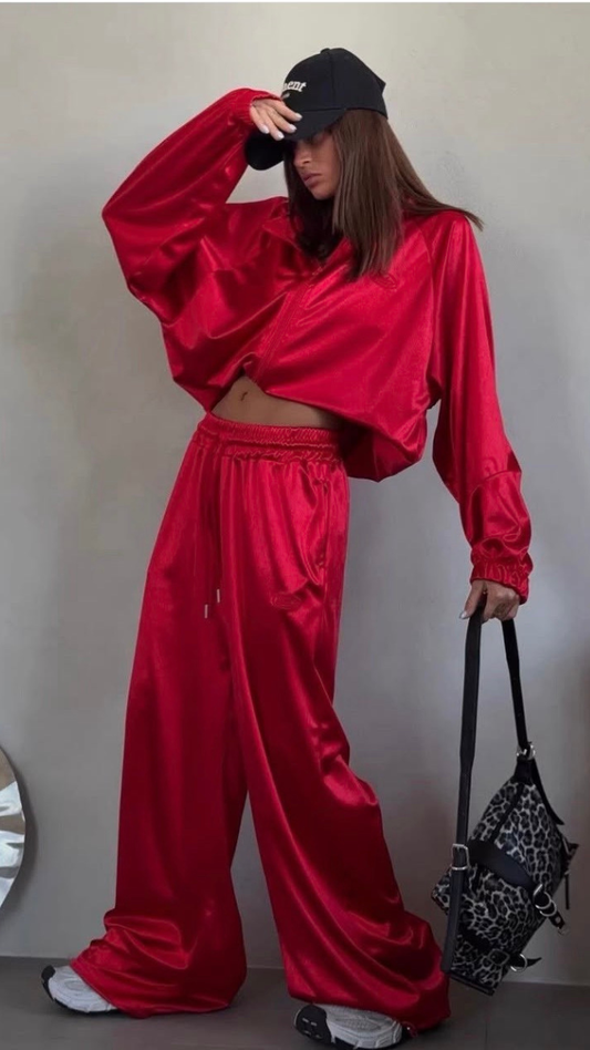 Loose Hoodie And Pant Satin Coord Set FC2532