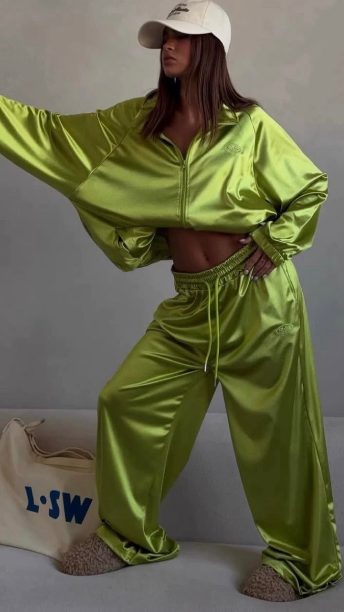 Loose Hoodie And Pant Satin Coord Set FC2532