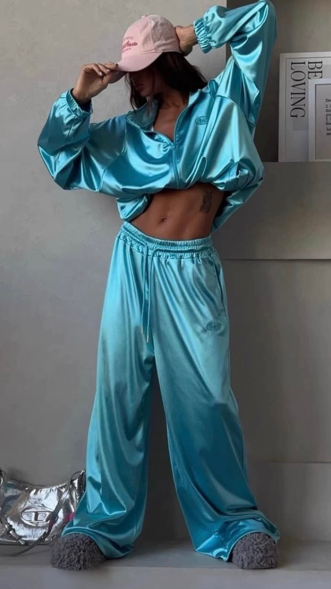 Loose Hoodie And Pant Satin Coord Set FC2532