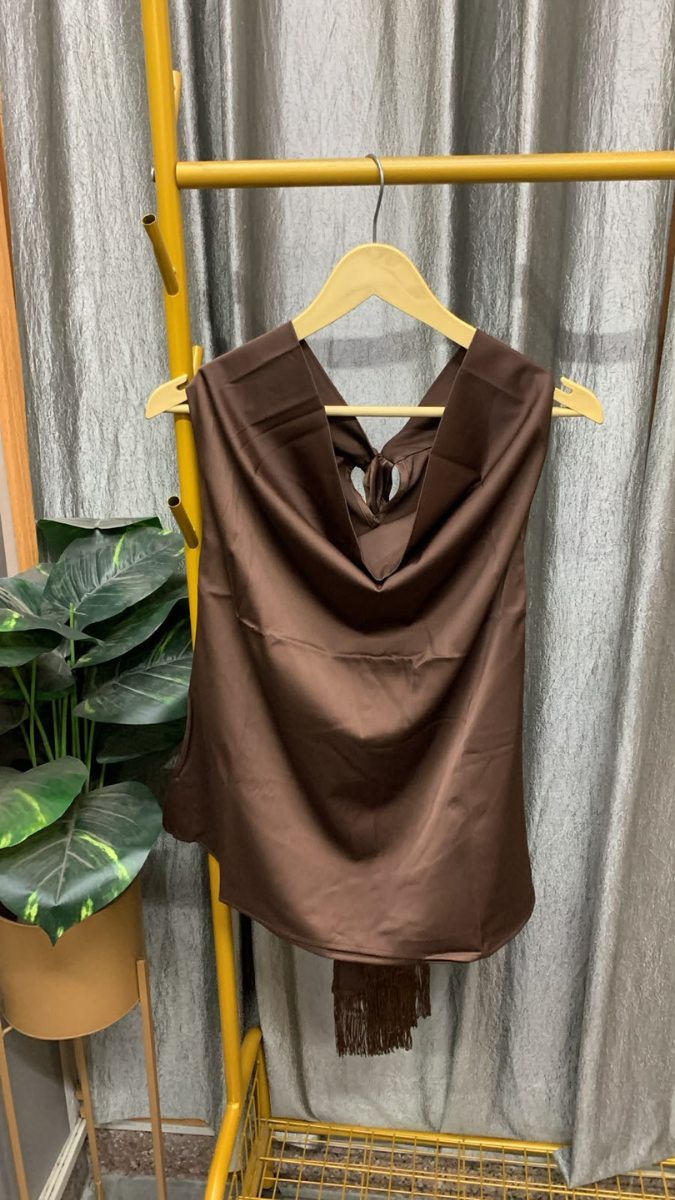 Loose Neckline Tie Belt Back Top FC2891