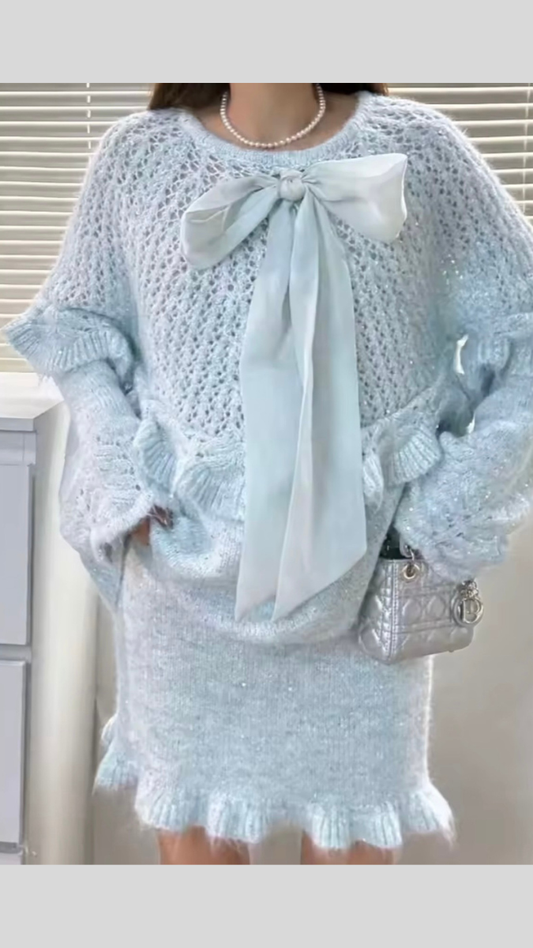 Loose Sleeve With Ruffle Short Skirt And Top Set FC1958