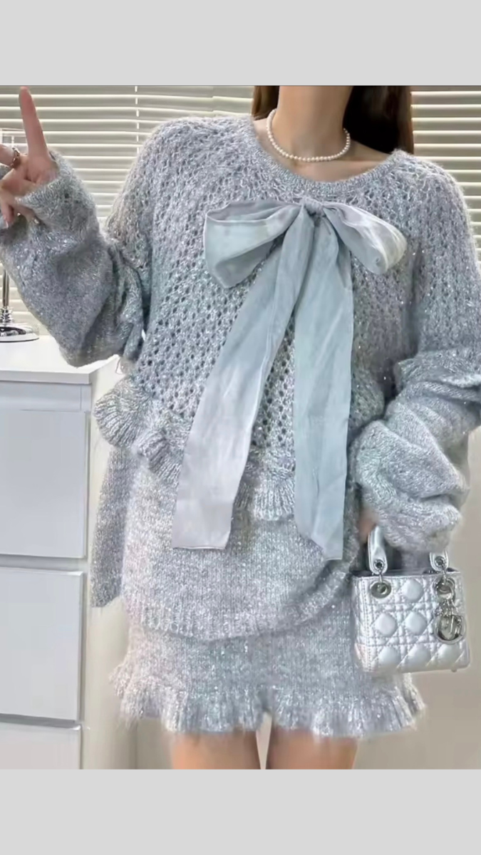 Loose Sleeve With Ruffle Short Skirt And Top Set FC1958