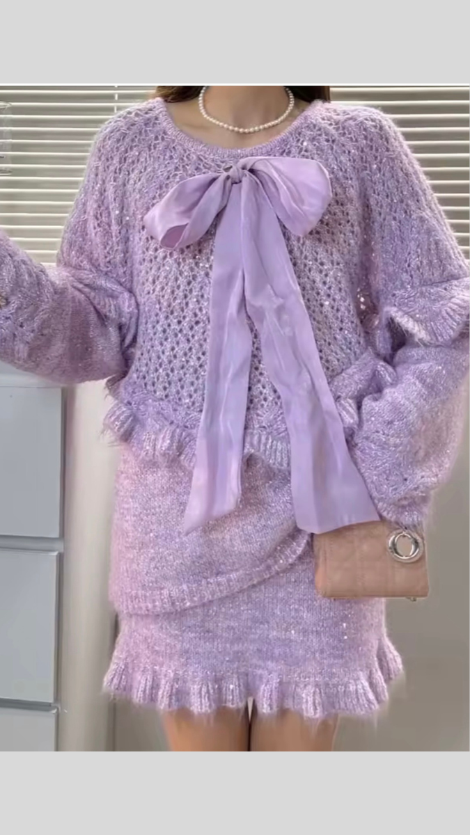 Loose Sleeve With Ruffle Short Skirt And Top Set FC1958