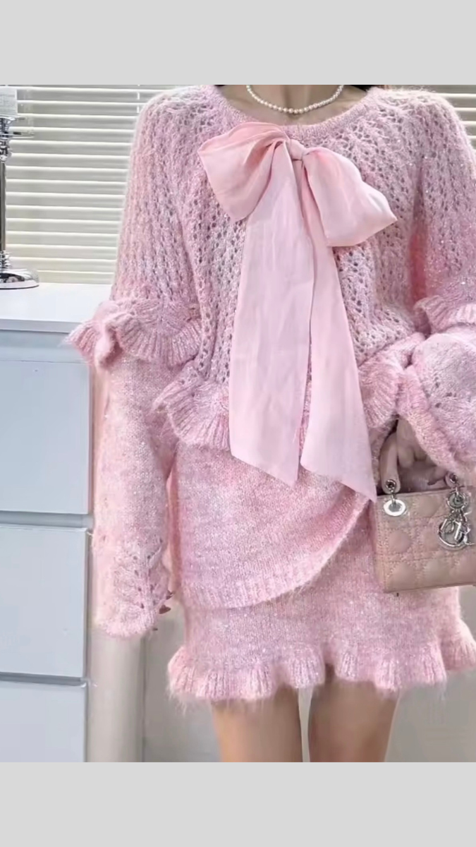 Loose Sleeve With Ruffle Short Skirt And Top Set FC1958