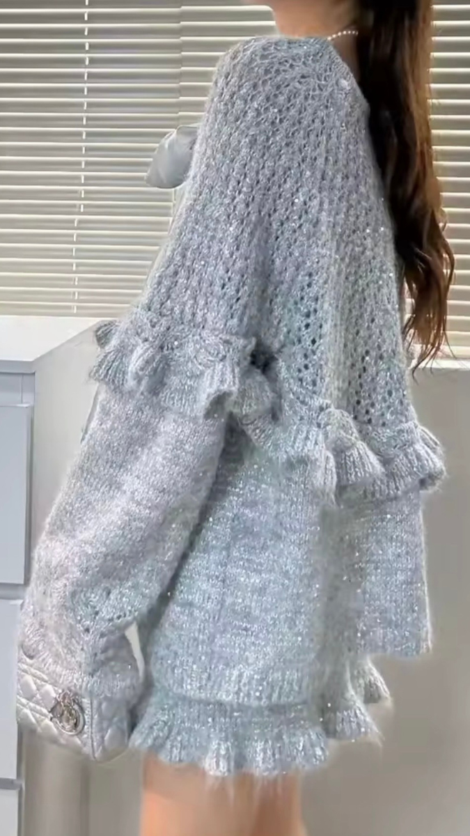 Loose Sleeve With Ruffle Short Skirt And Top Set FC1958