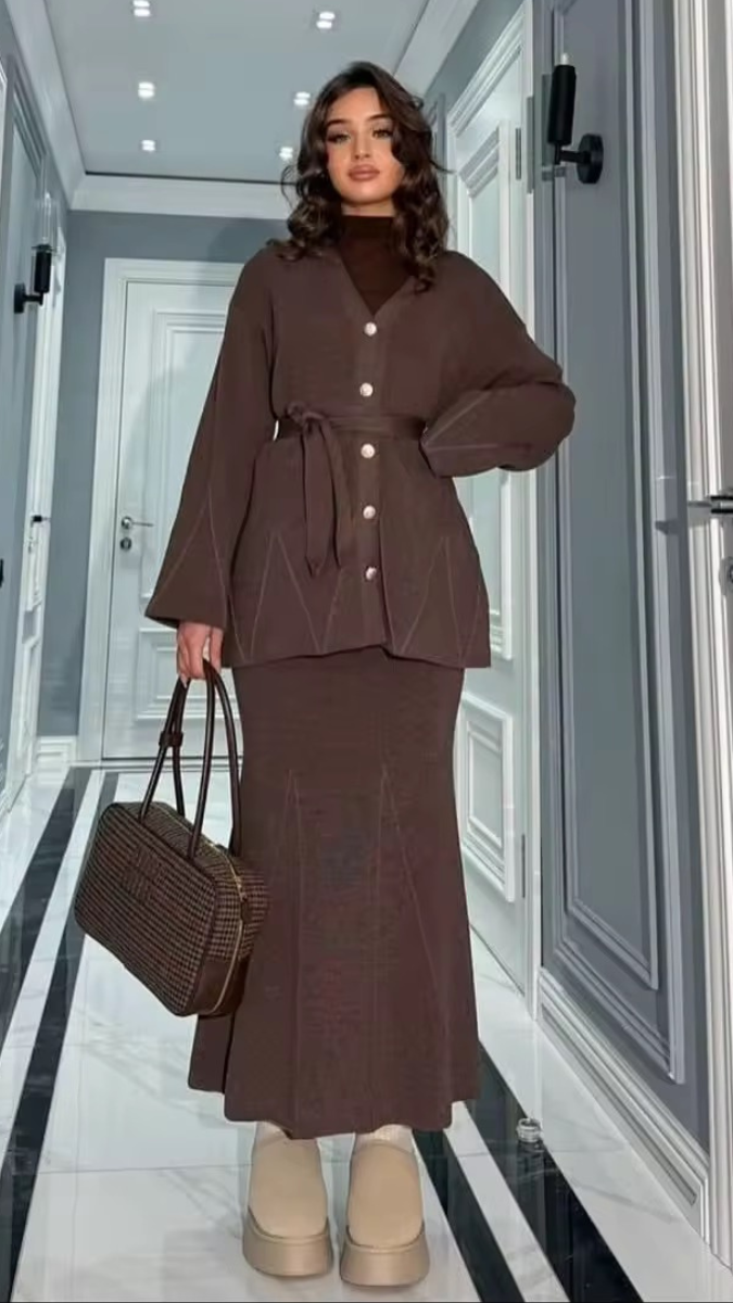 Loose V Neck Long Top With Fish cut Skirt FC2067