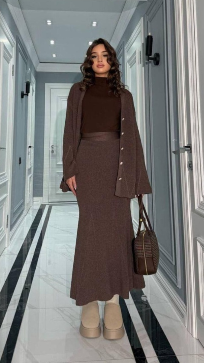 Loose V Neck Long Top With Fish cut Skirt FC2067