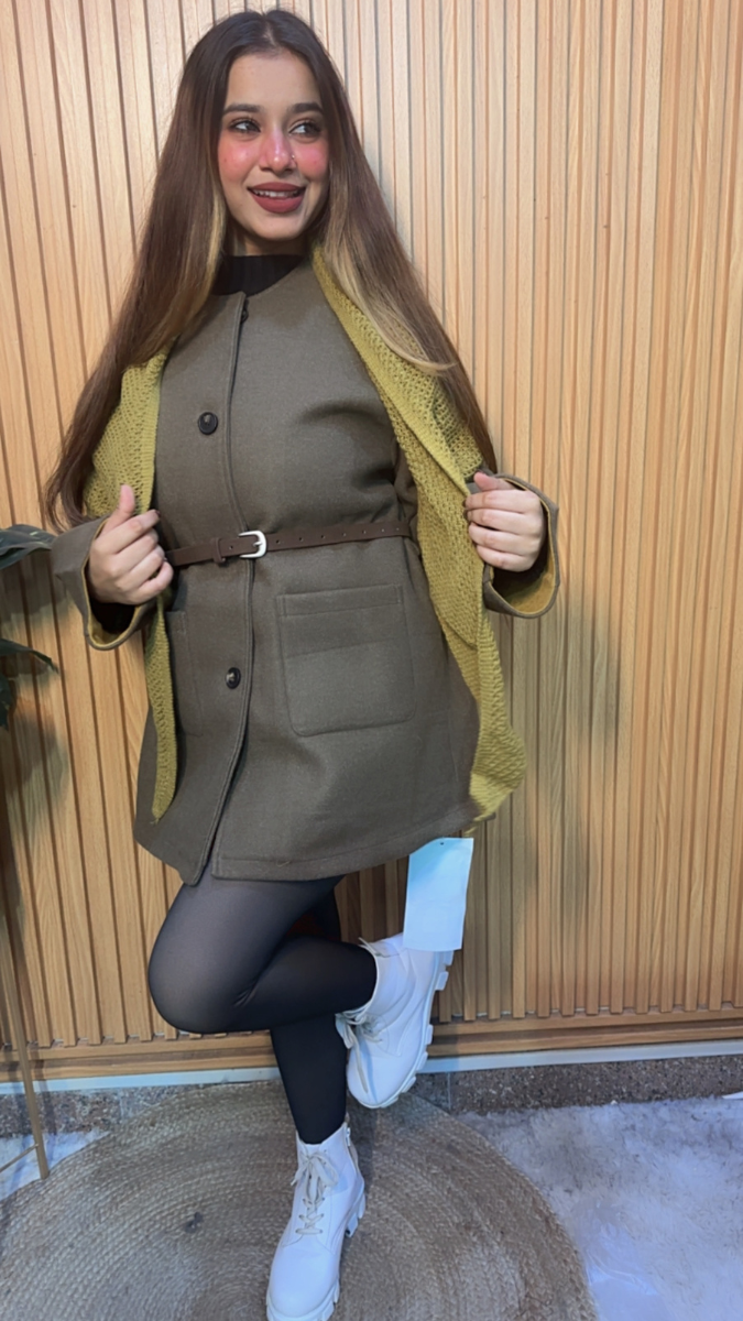 Luxury Coat With Belt And Shawl FC2055