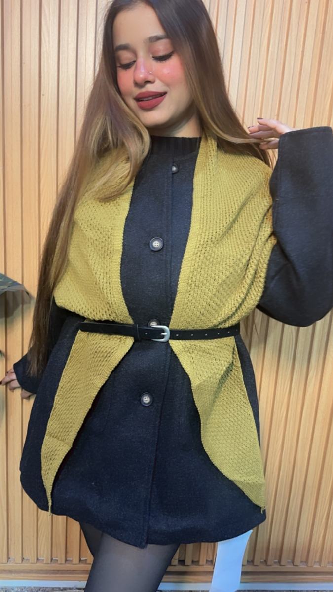 Luxury Coat With Belt And Shawl FC2055