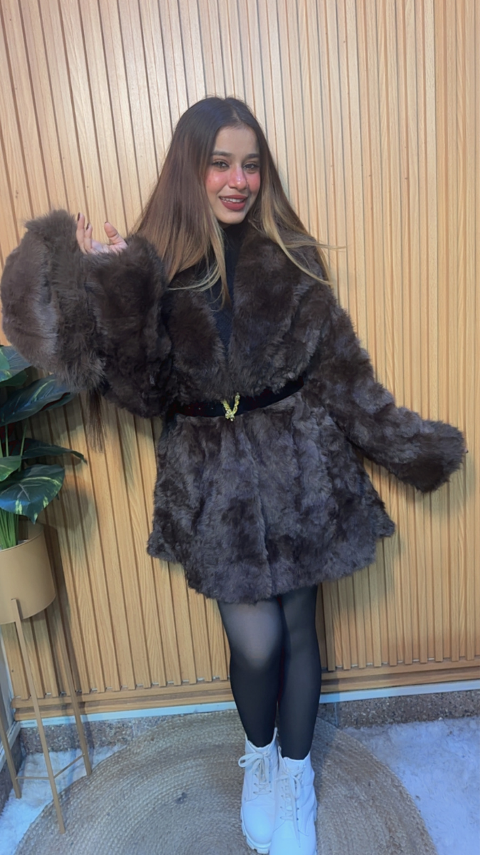 Luxury Faux Fur Coat With Belt And Cap FC2054