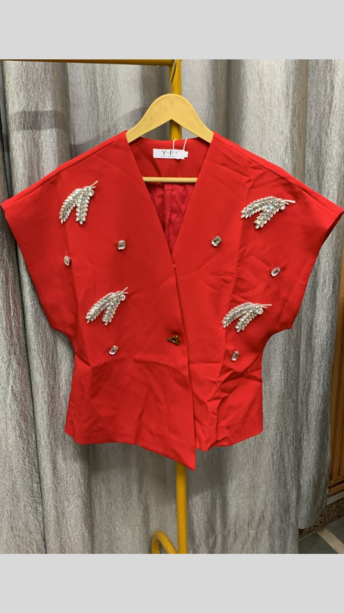 Luxury Leaf Designed Crystal Embedded Top FC2326