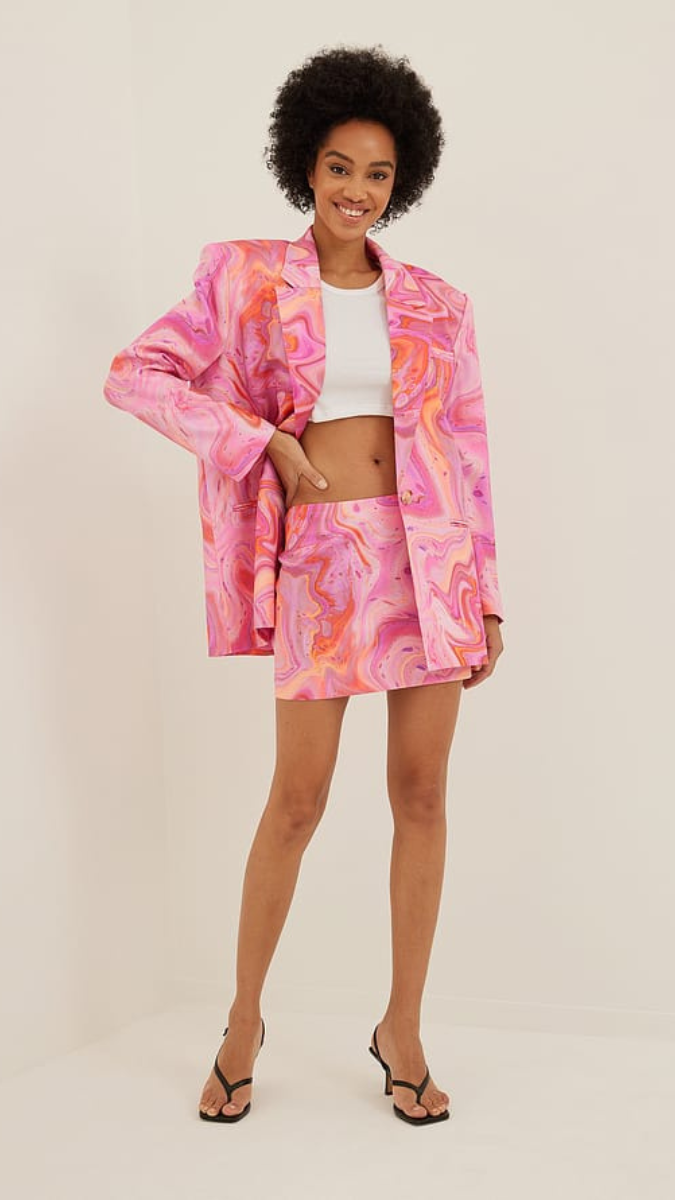 Marble Print Blazer Skirt Set FC1789