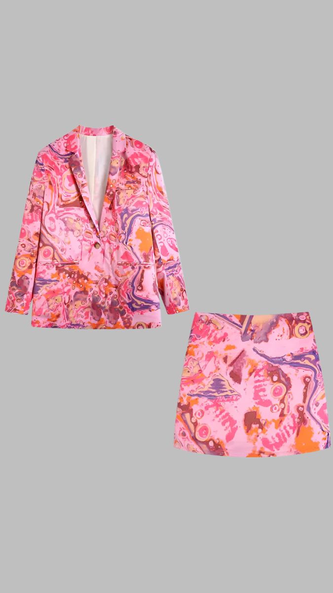 Marble Print Blazer Skirt Set FC1789