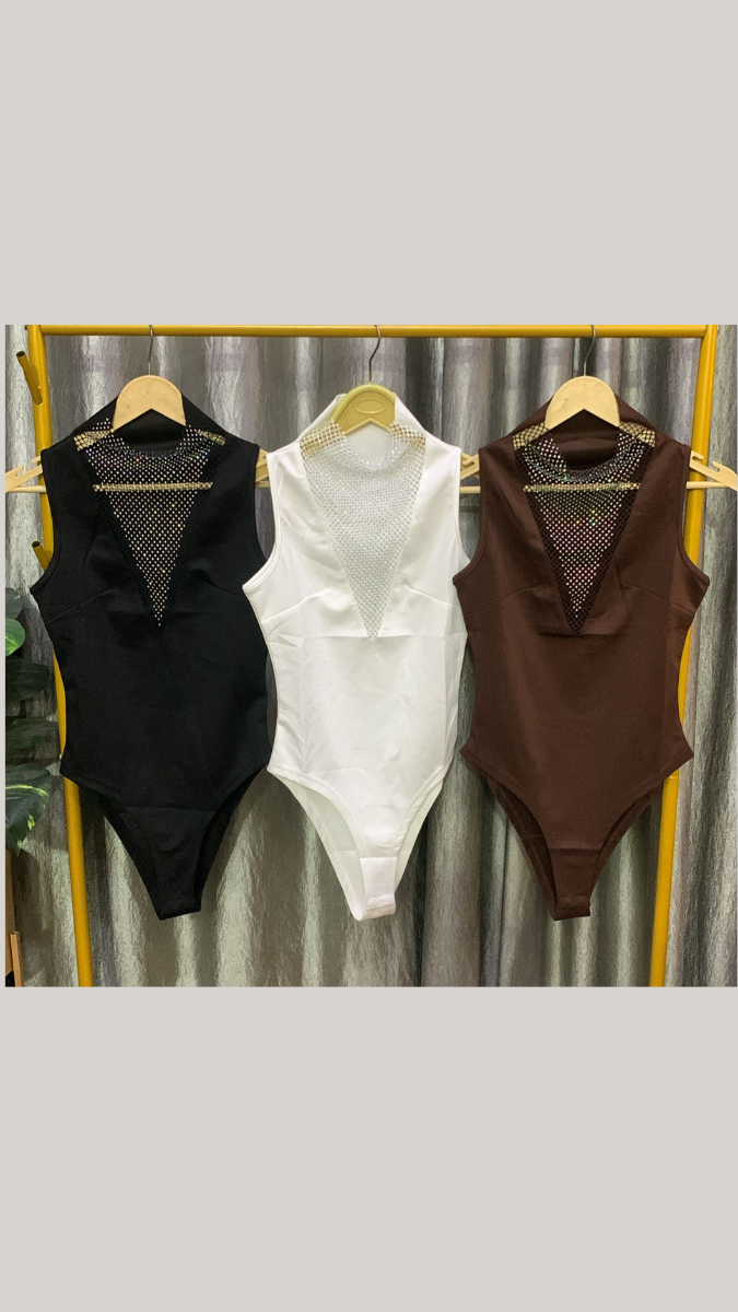 Mesh Rhinestone Neckline Bodysuit FC2194
