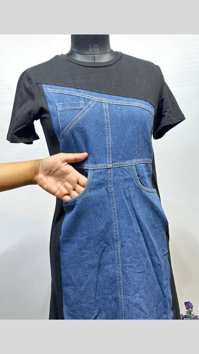 Mixed Uneven Denim Maxi Dress FC