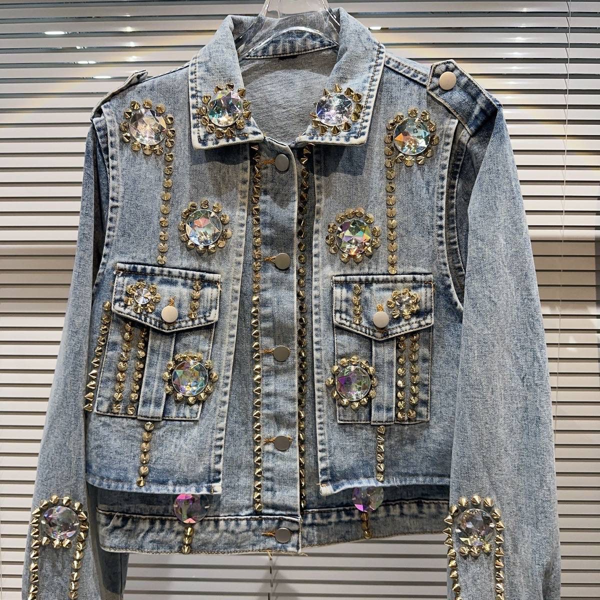 Multicolor Diamond Denim Jacket