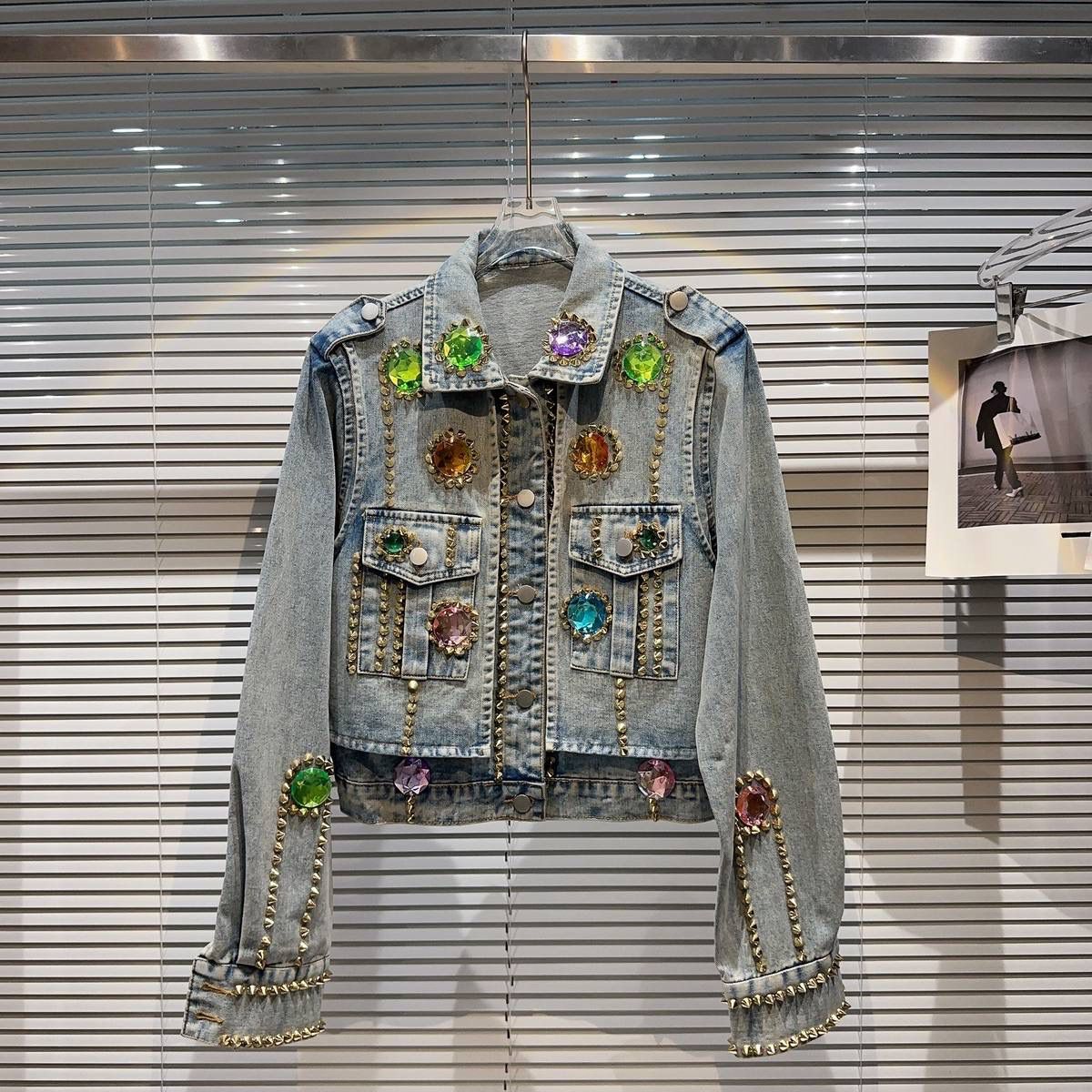 Multicolor Diamond Denim Jacket