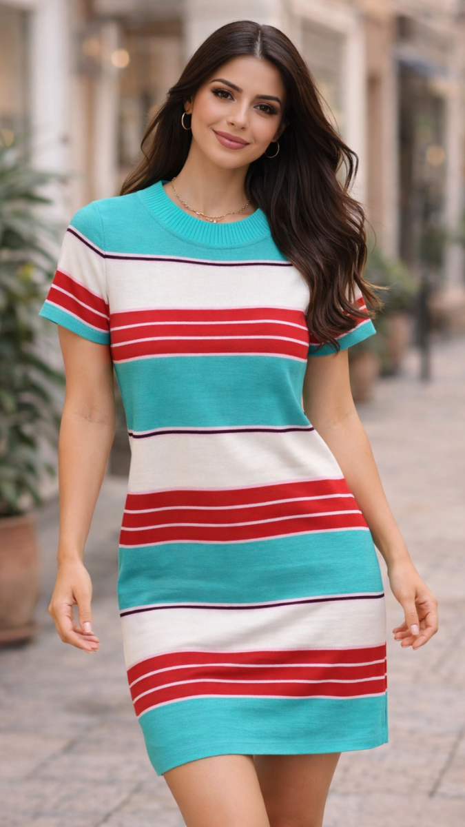 Multicolor Round Neck A-Line Mini Dress FC2340