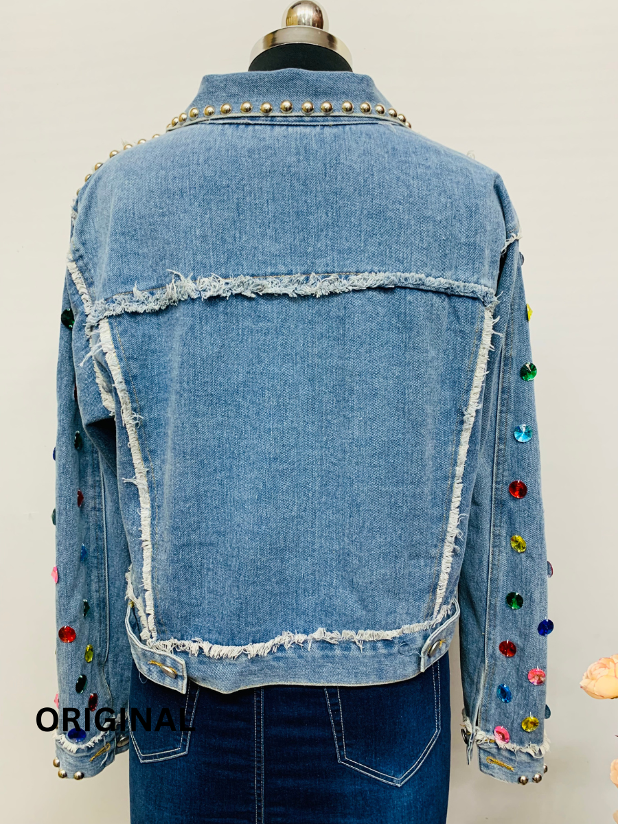 Multicolor Stones Silver Button Denim Jacket