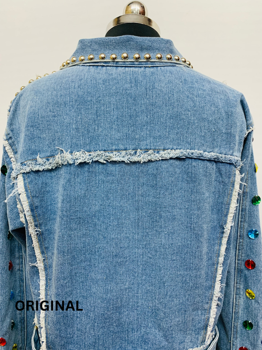 Multicolor Stones Silver Button Denim Jacket