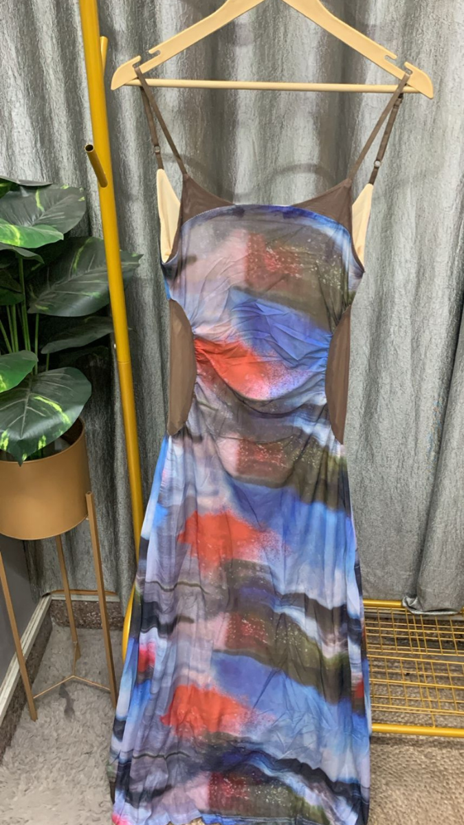 Multicolor Strap Sleeve Bodycon Dress FC2355