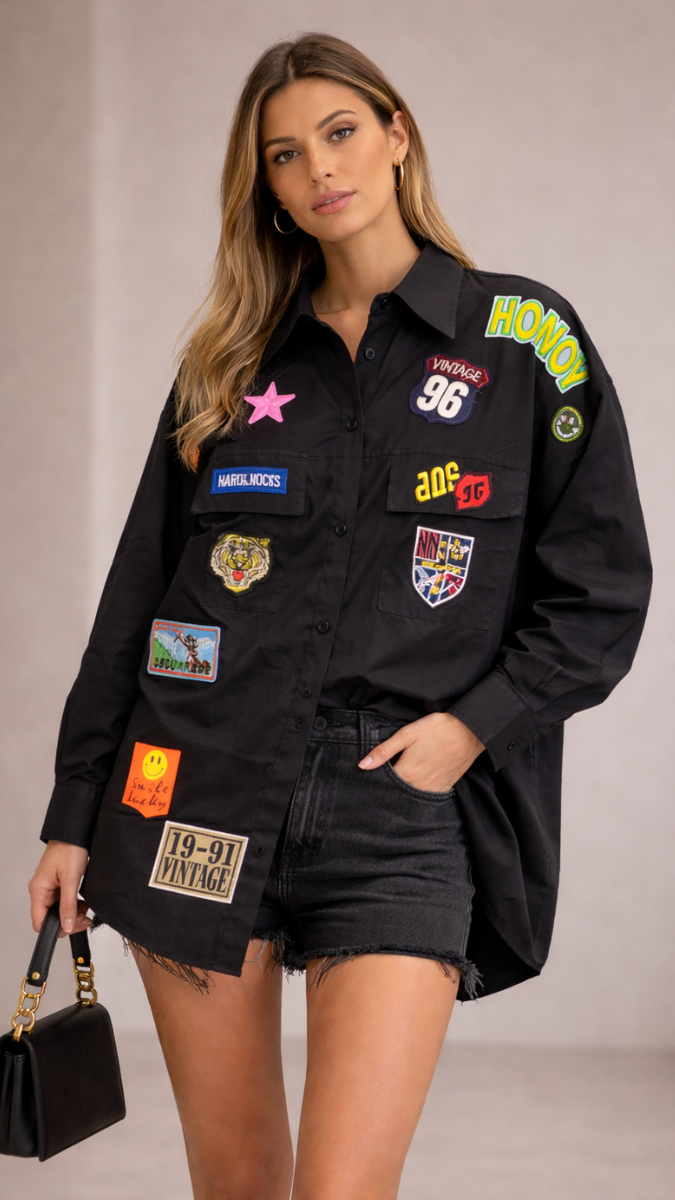 Multiple Sticker Embedded Shirt FC2342