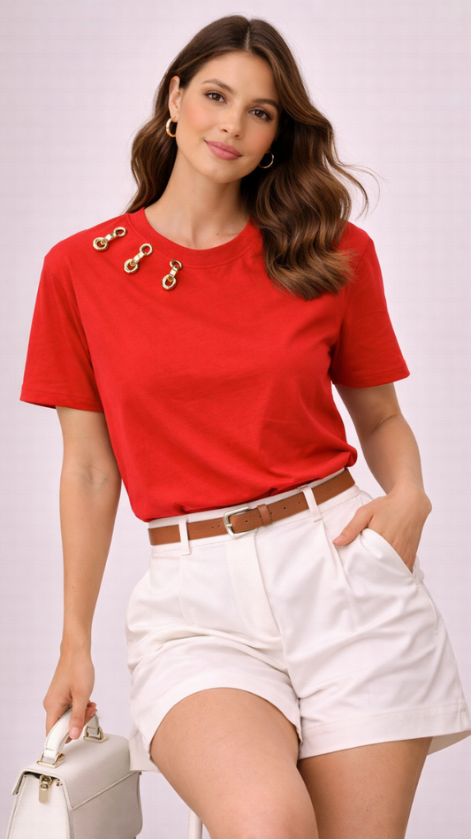 Neckline Designed Half Sleeve Top FC2279