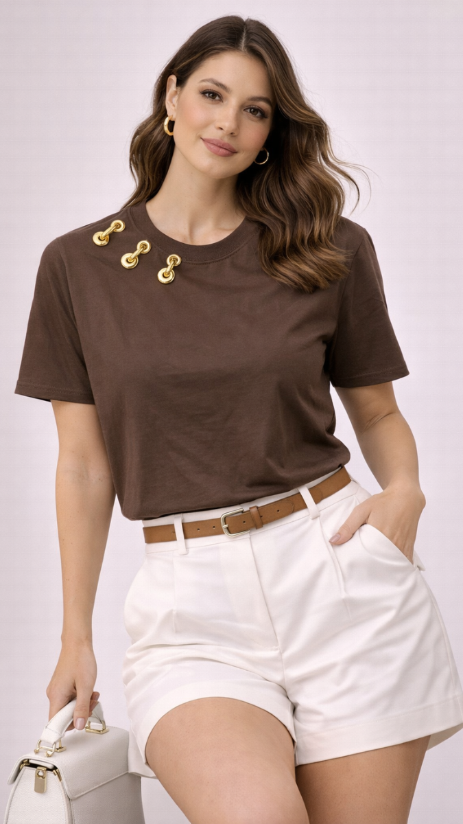 Neckline Designed Half Sleeve Top FC2279