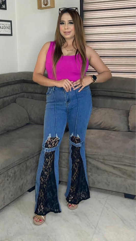 Net Cut Out Designed Jeans FC1796