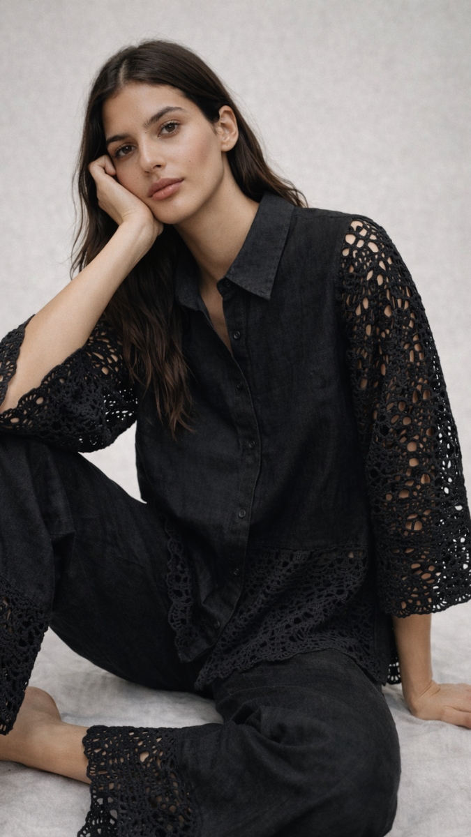 Net Sleeve Shirt And Pant With Net Border Line Coord Set FC2294